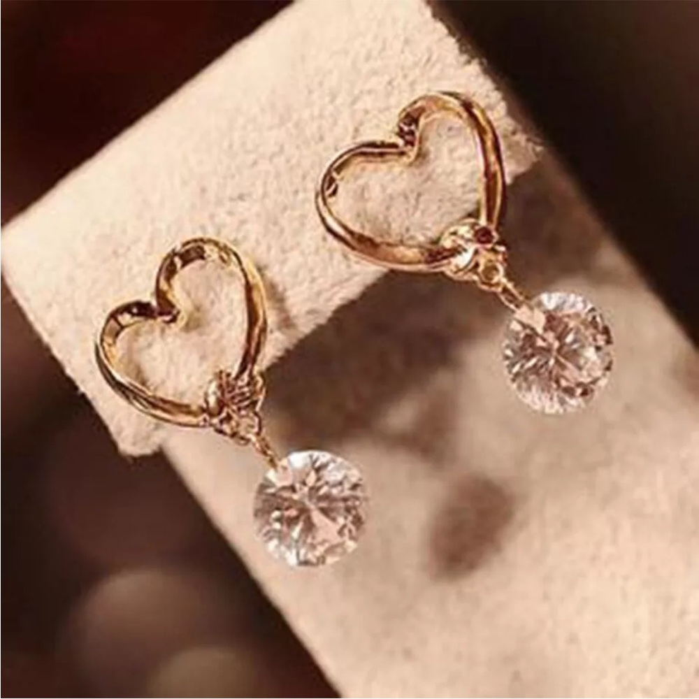 Gold Heart Earrings with Crystals NEW - Picture 14 of 14